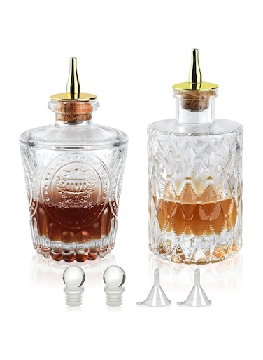 LINALL Bitters Bottle- Set of 2 Glass Dasher Bottle, Decorative Bottles with Zinc Alloy Dash Top for Cocktail,Great Bar Tool for Home Bar, Bartender, DSBT2 (2)