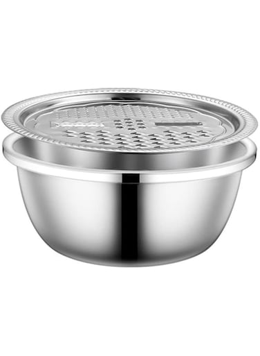 Dubai Gallery 2-In-1 Stainless Steel Grater Basin Washing Bowl Set Silver 30.50 * 12.00 * 30.00Cm