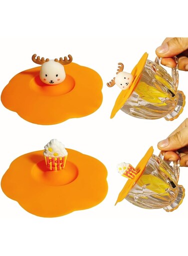 Tazweeq 2Pcs Silicone Cup Covers, Multicolored Silicone Lids for Mugs, Mugs, Flexible lids, Teapots, Hot lids for Coffee and Tea