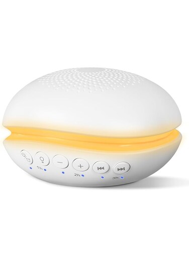 Azonee Mini Travel Sound Machine for Baby and Adults 3-Level Night Light 26 Soothing Sounds 6 Timer Settings Memory Function 1200mAh Battery for Bedroom Nursery and Travel, White