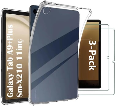 Muzz Samsung Galaxy Tab A9 Plus 11 Inch Case, With 2 Pack Tempered Glass Screen Protector, Pack of 3