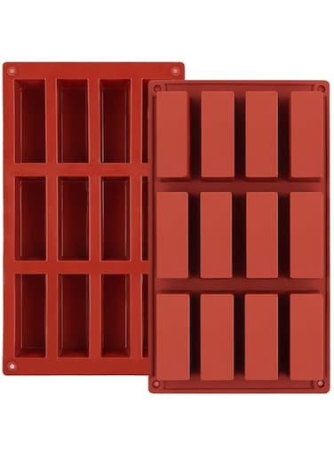 JOERSH 2pcs Granola Bar Mold, Rectangle Silicone Candy Molds for Baking Energy Bars Chocolate Bar Mold/Protein bars/Ganache/Brownie/Cheesecake/Cornbread/Pudding, 12-Cavity Butter Mould