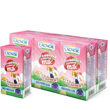 Lacnor UHT Junior Strawberry Flavoured Milk, 125ml Pack of 6