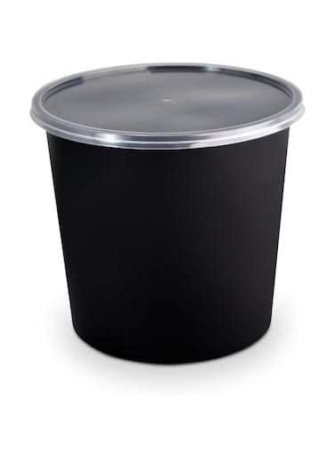 Packwell Black Base Microwave Round Shaped Container with Clear Lid 100-Pieces, 2500 ml Capacity, Black
