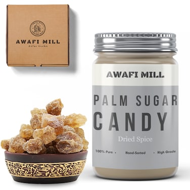 AWAFI MILL Natural Palm Sugar Crystals (Panam Kalkandam) - 100% Pure and Organic Sweetness (Bottle of 50 gram / 1.7 Oz)