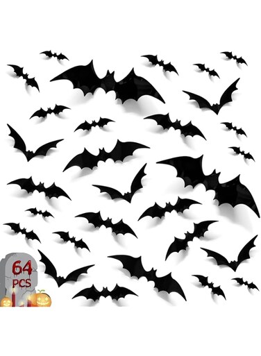 T Tersely 64PCS 3D Bat Wall Stickers Removable,Bat Halloween Decorations,for Girls Party Kids Children DIY Bedroom Living Room Office