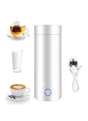 Aputue Portable Electric Kettle, 400ml Travel Tea Kettle with Non-stick Coating, Fast Boil and Auto Shut Off Hot Water Heater, Double Wall Water Boiler Bottle Insulated Coffee Thermos Mug (White)