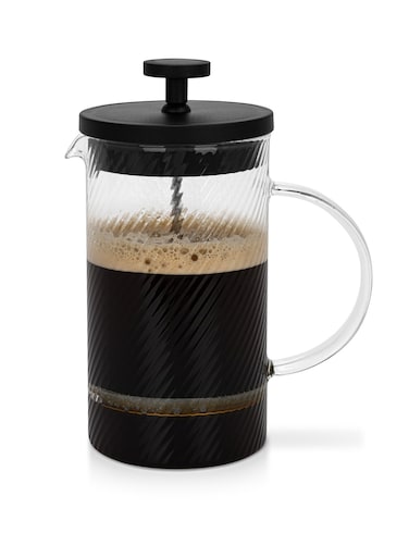 French Press Coffee and Tea Maker 600mL, Heat Resistant Thickened Borosilicate Glass Stainless Steel Coffee and Tea Press, Hot and Cold Brew Coffee French Press, Embossed Glass Design