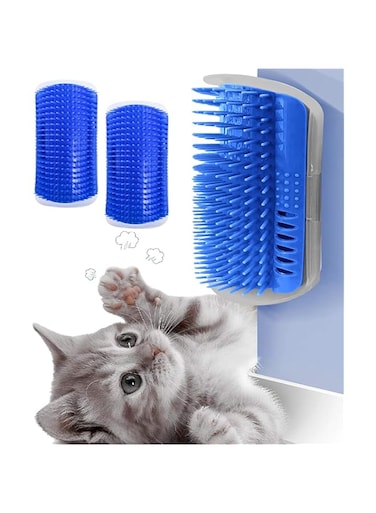 HALAMODO Cat Self Corner Grooming Brush, Cat Face Scratcher, Wall Corner Groomers Soft Cat Massage Combs for Cats,Dog, Softer Massager Toy-2Pcs/Blue