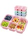 ChicAbode Bento Lunch Box with Reusable, 5 Compartment Bento Box for 4 Pack, Bento Snack Containers with Transparent Lids, for Work, and Travel, On-the-Go Meals (Wheat (Blue/Pink/Green/Beige))
