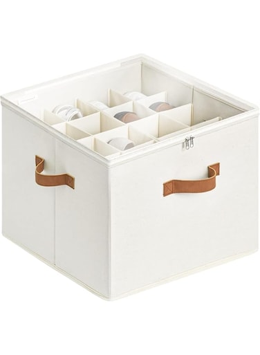 AquaFalcon Shoe Storage Bins with Clear Cover - Closet Organizer for up to 14 Pairs, Adjustable Dividers Included (Beige)