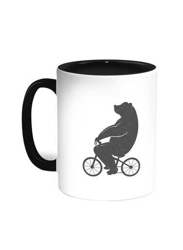 Bear Driving A Bicycle Printed Coffee Mug Black/White 11ounce