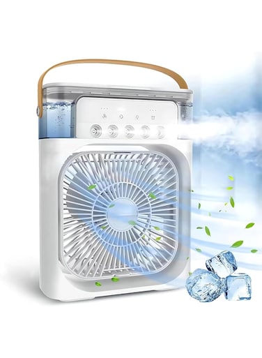 Portable Air Cooler, Portable Desk Fan, Mini Evaporative Cooler with 7 Colors LED Light, 1/2/3 H Timer, 3 Wind Speeds, and 3 Spray Modes for Car Indoor Office（White）