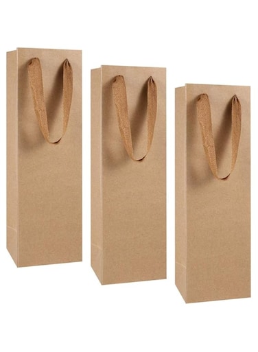 DELFINO Bag, Brown Kraft Long Kraft Paper Bags Liquor Bags Bag ine Bottle Gift Bags for Wedding, Birthday, Baby Shower, Set of 12 Pieces, Party Favors 11x9x35cm (4.3"X3.5"X13.7")