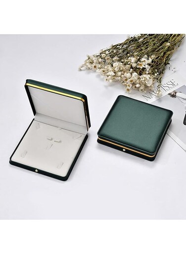 Tazweeq PU Leather Wedding Jewelry Sets Box, Necklace, Earring, Ring, Display Case, Bracelet Storage Holder, Jewelry Box Storage Organizer (7.48" x 7.48" x 1.57"), Blackish Green