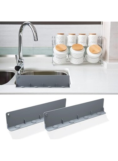 Lomeshow 2Pcs Premium Silicone Kitchen Sink Water Splash Guard With Strong Sunction Cup, Durable Soft Anti Water Splatter Protector for Kitchen Sink Bathroom Countertop Bathtub(Ultra Wide Eco Gray)