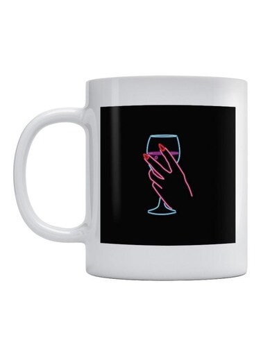 Hand And Glass Printed Ceramic Mug White/Pink/Black