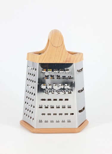 4-Sided Box Multi Grater with Wooden Handle &ndash; Stainless Steel for Slicing, Shredding &amp; Zesting