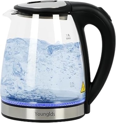 Electric Kettle1.8L Transparent Glass Kettle Stainless Steel Tea Kettle 1500W Fast Boiling Water Heater,BPA-Free Hot Water Boiler with Auto Shut-Off,Easy to Clean,LED Indicator,Perfect for Home,Office