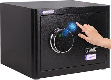 Rubik Biometric Fingerprint Safe Box with Digital Keypad and Key Lock for Cash Jewelry Passports Home Office RB-AG25 (11.5kg, 25x35x28cm) Black