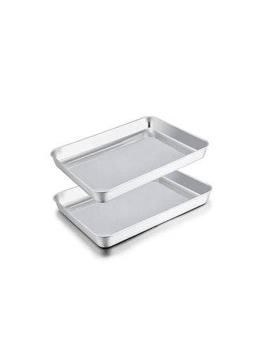 Duty Stainless Steel Toaster Oven Pans 2 Pack Ideal for Easy Cleaning and Rust Resistance Compact Design 93 x 7 x 1 Inches Dishwasher Safe