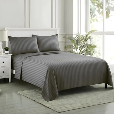 CRAFT FOAMCRAFT&Acirc;&reg; Striped 4-Piece Bed Sheet Set - Soft Brushed Microfiber in Light Grey, King Size