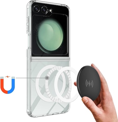 Samsung Galaxy Z Flip 6 Magnetic Clear Case Cover, Compatible with Mag safe Card Wallet and Wireless Charger, Clear Shockproof and Drop-Proof Anti-Yellowing Case Samsung Galaxy Z Flip6 5G 2024
