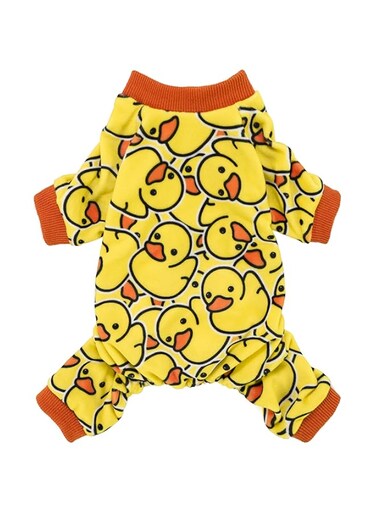 Fitwarm Funny Duck Dog Pajamas, Dog Winter Clothes for Small Dogs Girl, Lightweight Velvet Pet Jumpsuit, Cat Onesie, Yellow, Small