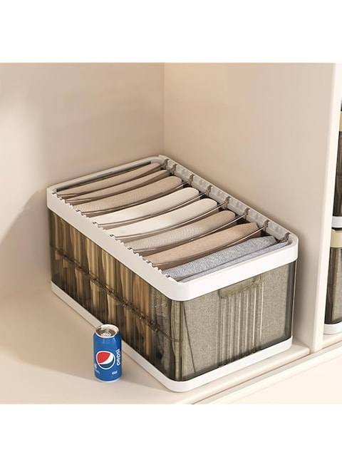 BEROZA Clothes Drawer Organizer, Transparent Wardrobe Clothes Organizer with 9 Grids, Wardrobe Divider Organizer with Handles for Underwear, Socks, Leggings (Nine compartment storage)
