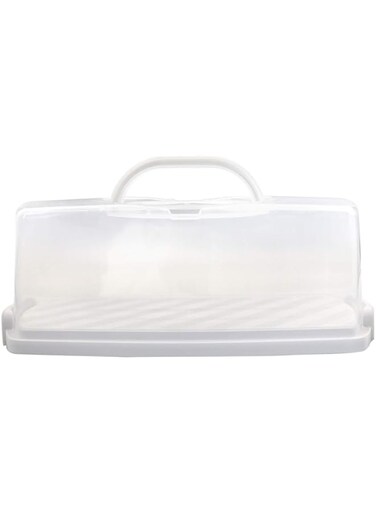 Agyvvt Bread Box with Handle Portable Loaf Cake Container Plastic Rectangular Food Storage Keeper Carrier 13inch Translucent Dome for Pastries, Bagels, Bread Rolls, Buns or Baguettes (White)