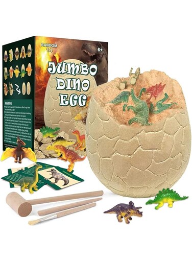 Montchi Jumbo Dino Egg Easter Activity - Unearth 14 Unique Large Surprise Dinosaurs in One Giant Filled Egg - Discover Dinosaur Archaeology Science STEM Crafts - Dinosaur Toys Easter Gifts