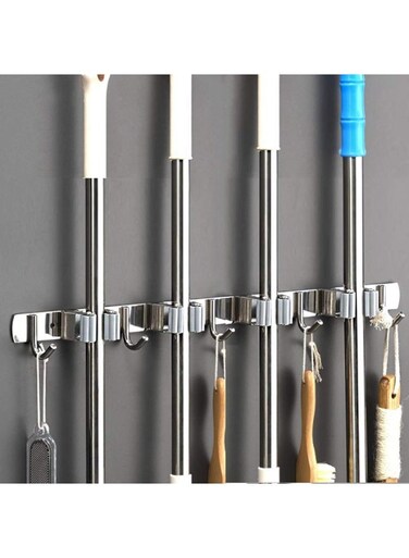 Mop Holder Wall Mount Stainless Steel Tool Hanger Storage Organizer for Home, Kitchen, Garage, Garden, Laundry Room, Bathroom Organization and Storage(4 Racks 5 Hooks)