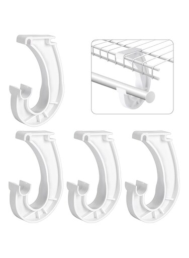 Odluzy 4Pcs Hanging Closet Rod Support, 3/4 Closet Shelf Rod Holder, Sturdy J-Shaped Closet Brackets for Hanging Clothes, Cabinets Storage and Curtain