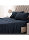 3-Piece Navy Blue Cotton Bed Sheet Set &acirc;&euro;&ldquo; Ultra Soft Flat Sheet &amp; Pillowcases with Striped Design, Breathable &amp; Comfortable for Home or Hotel (Single/Double)
