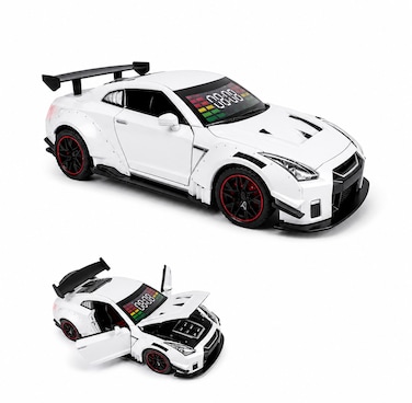 Hypercar Engine Alarm Clock White with Light Sound &amp; Water Mist Effects, Zinc Alloy Die-Cast Car Clock, Openable Doors &amp; Hood, Pull Back Action, Desk Clock for Home, Office &amp; Car Enthusiasts