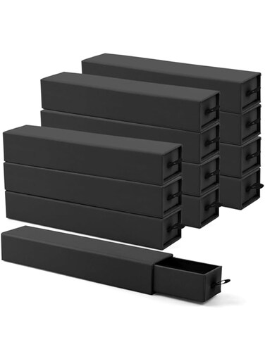 Luxury 12-Pack Velvet-Lined Jewelry Gift Box, Compact Drawer Style for Earrings, Rings, Necklaces &amp; Bracelets Organizer (8.3x1.8x1.4 Inches, Black)