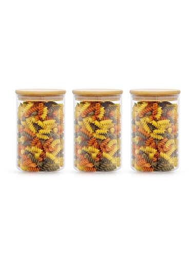 Canisters with Lids Set of 3 BPA Free High Borosilicate Glass Cookies Jars with Sealing Bamboo Cover 400 ML