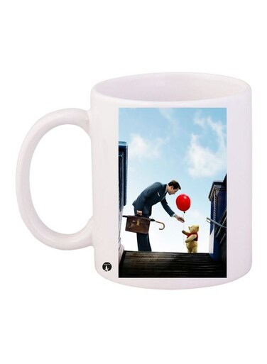 Pooh Cartoon Printed Coffee Mug White/Black/Blue 11ounce