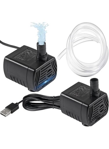 KWSLIN 2 Pack USB Mini Submersible Water Pump, Aquarium Water, Small Fountain Pump for Aquarium, Pond, Fish Tank, Hydroponics, Indoor Fountains Systems, Include 2 meters Silicone Tubing Hose