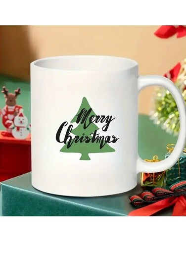 11oz Ceramic Christmas Coffee Mug with "Merry Christmas" Hand Lettering - Funny Holiday Drinkware for Family, Colleagues, Leaders, and Sisters - Unique Valentine's Day Gift Idea
