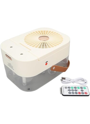 Fan Humidifier, Dual Spray Port Type C 3 Speed Small Desk Humidifier Fan Remote Control ABS and PP for Office