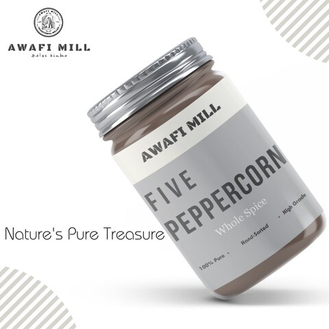 AWAFI MILL Five-Peppercorn Blend - Black, White, Green, Pink, and Szechuan Pepper Medley - Perfect for Culinary Creations - Versatile Spice for Every Dish (Bottle of 50 gram / 1.7 Oz)