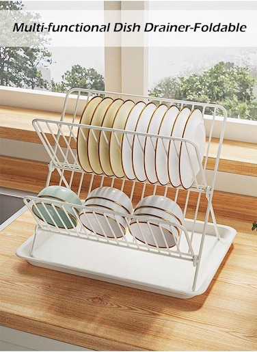 Kitchen Organizer and storage Dish Drying Stand Dish Rack Kitchen Dish Drying Rack Detachable Large Capacity Dish Drainer Organizer with Drain Board,White