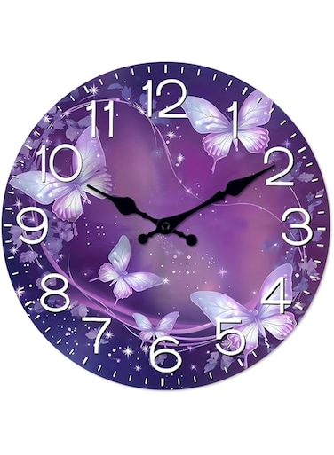 Azonee Purple Butterfly Wall Clock, Analog Butterfly Wall Clock, 12 Inch Simple Clock, Retro Wooden Wall Clock Living Room Silent Clock, Quartz Quiet Desk Clocks for Home Kitchen Bedroom Bathroom