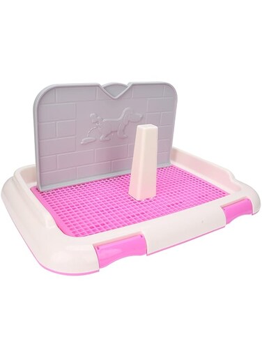 Dog Toilet, Dog Litter Box Training Tray with Pee Baffle, Keep Paws Dry and Floors, Reusable Indoor Outdoor Dog Potty Tray with Removable Post for Small Dogs or Puppies Training (Pink)