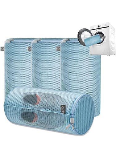 Kimmama Shoe Washing Machine Bag,Laundry Shoes Bags,Sneaker Wash Protector Sack,Sandwish Mesh,Blue,8x15",Cylinder