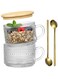 Embossed Glass Coffee Mugs 14oz, 2 Pack Overnight Oats Containers with Bamboo Lids and Spoons, Clear Iced Coffee Glasses, Cute Coffee Bar Accessories for Latte Cappuccino