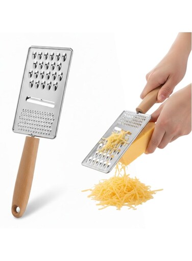 Stainless Steel Hand Grater with Wooden Handle, Multi-Purpose Cheese &amp; Vegetable Grater for Ginger, Garlic, Lemon Zest, Chocolate &amp; Vegetables &acirc;&euro;&ldquo; Sharp Durable Blades, Ergonomic Grip, Rust-Resistant Kitchen Grating Tool