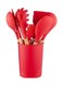 11-Piece Wooden Handle Non Stick Cookware Spoon Set Red