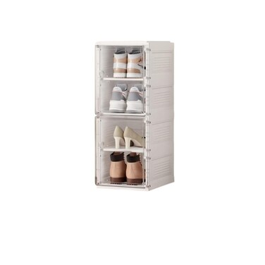 Stackable Shoe Storage Box Set, Clear Plastic, Front Opening Door, Modular Design, White